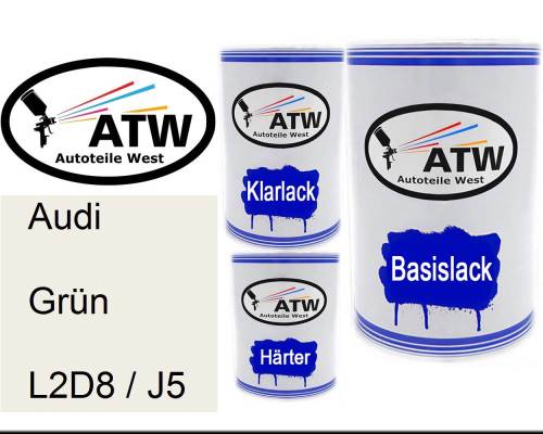 Audi, Grün, L2D8 / J5: 500ml Lackdose + 500ml Klarlack + 250ml Härter - Set, von ATW Autoteile West.